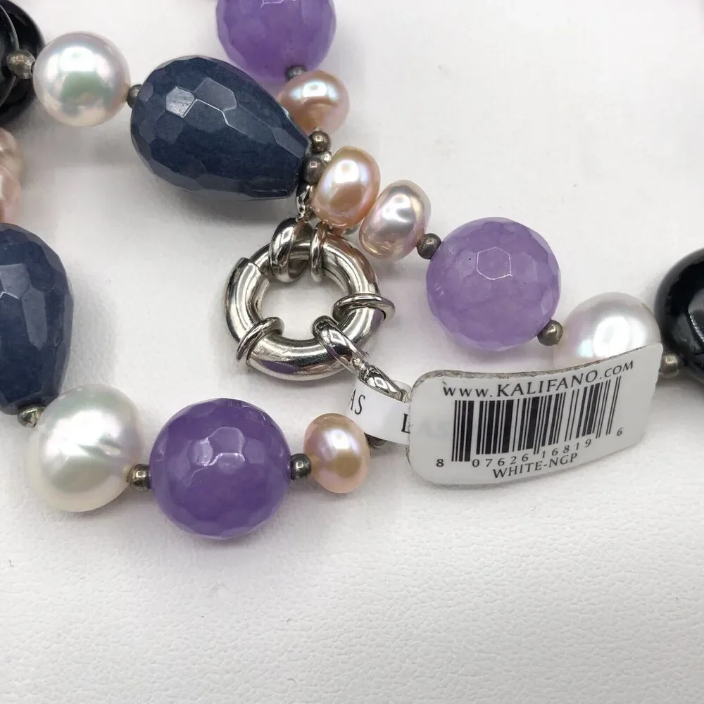 Alexander Kalifano Necklace Natural Gemstones Amethyst Genuine‎ Pearl Choker
